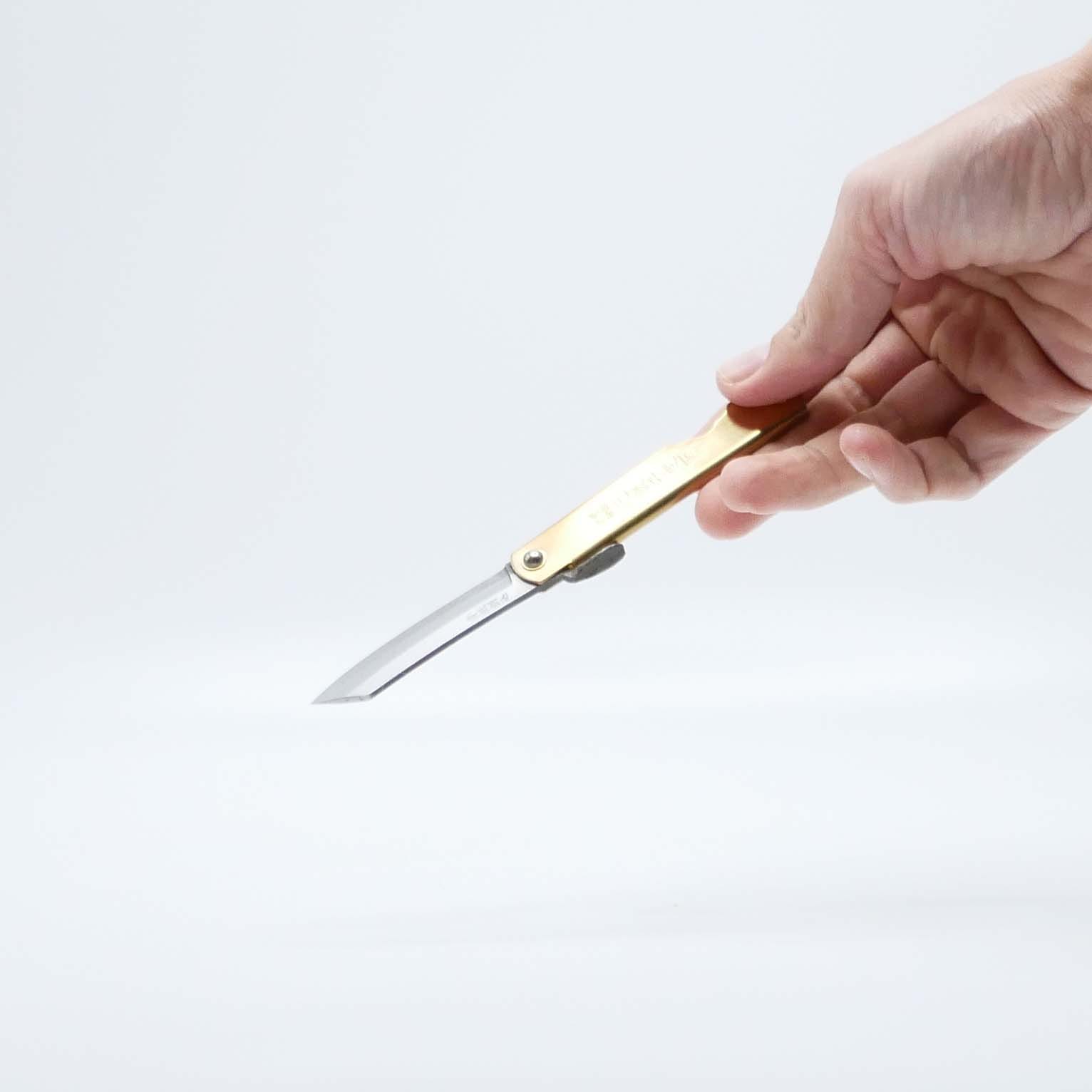 Higonokami Blue Paper Steel — Brass